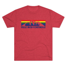 Load image into Gallery viewer, Mile High Cornhole - MHC - Rainbow Skyline - Men's Tri-Blend Crew Tee