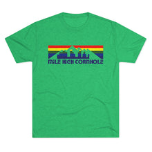 Load image into Gallery viewer, Mile High Cornhole - MHC - Rainbow Skyline - Men's Tri-Blend Crew Tee
