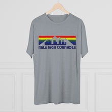 Load image into Gallery viewer, Mile High Cornhole - MHC - Rainbow Skyline - Men&#39;s Tri-Blend Crew Tee
