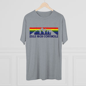 Mile High Cornhole - MHC - Rainbow Skyline - Men's Tri-Blend Crew Tee