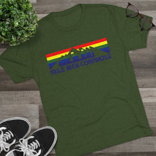 Load image into Gallery viewer, Mile High Cornhole - MHC - Rainbow Skyline - Men&#39;s Tri-Blend Crew Tee
