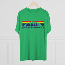 Load image into Gallery viewer, Mile High Cornhole - MHC - Rainbow Skyline - Men&#39;s Tri-Blend Crew Tee
