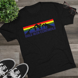 Mile High Cornhole - MHC - Rainbow Skyline - Men's Tri-Blend Crew Tee