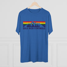 Load image into Gallery viewer, Mile High Cornhole - MHC - Rainbow Skyline - Men&#39;s Tri-Blend Crew Tee
