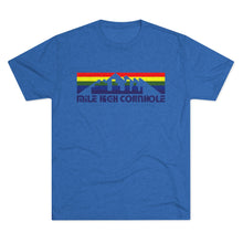 Load image into Gallery viewer, Mile High Cornhole - MHC - Rainbow Skyline - Men&#39;s Tri-Blend Crew Tee
