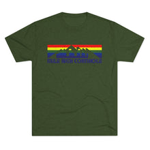 Load image into Gallery viewer, Mile High Cornhole - MHC - Rainbow Skyline - Men&#39;s Tri-Blend Crew Tee
