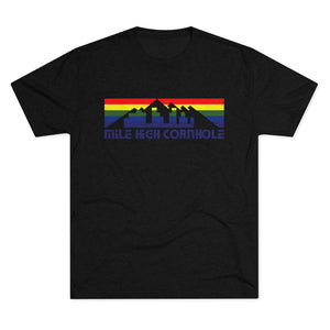 Mile High Cornhole - MHC - Rainbow Skyline - Men's Tri-Blend Crew Tee