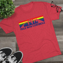 Load image into Gallery viewer, Mile High Cornhole - MHC - Rainbow Skyline - Men&#39;s Tri-Blend Crew Tee
