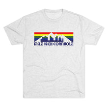 Load image into Gallery viewer, Mile High Cornhole - MHC - Rainbow Skyline - Men&#39;s Tri-Blend Crew Tee
