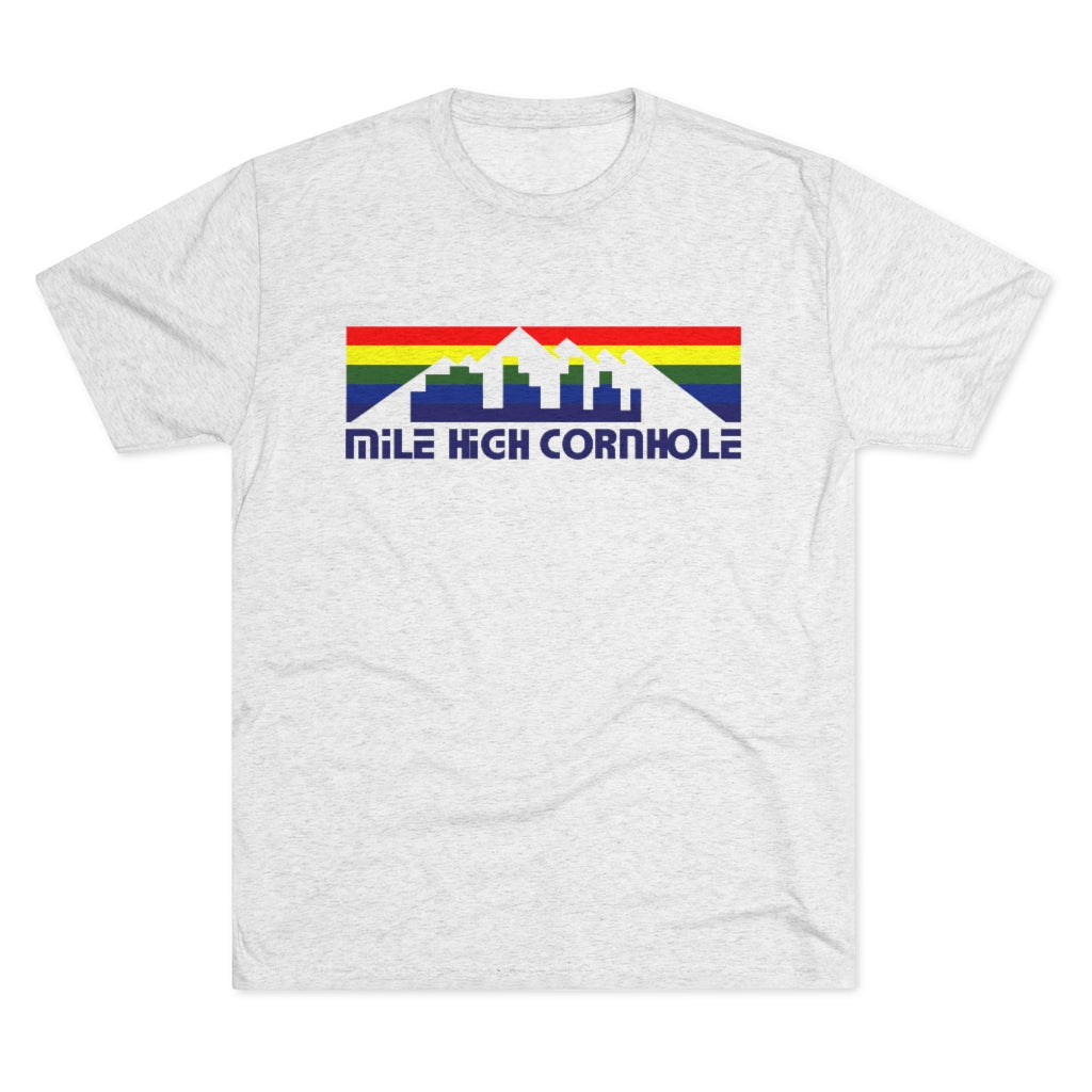 Mile High Cornhole - MHC - Rainbow Skyline - Men's Tri-Blend Crew Tee