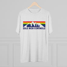 Load image into Gallery viewer, Mile High Cornhole - MHC - Rainbow Skyline - Men&#39;s Tri-Blend Crew Tee
