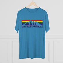 Load image into Gallery viewer, Mile High Cornhole - MHC - Rainbow Skyline - Men&#39;s Tri-Blend Crew Tee
